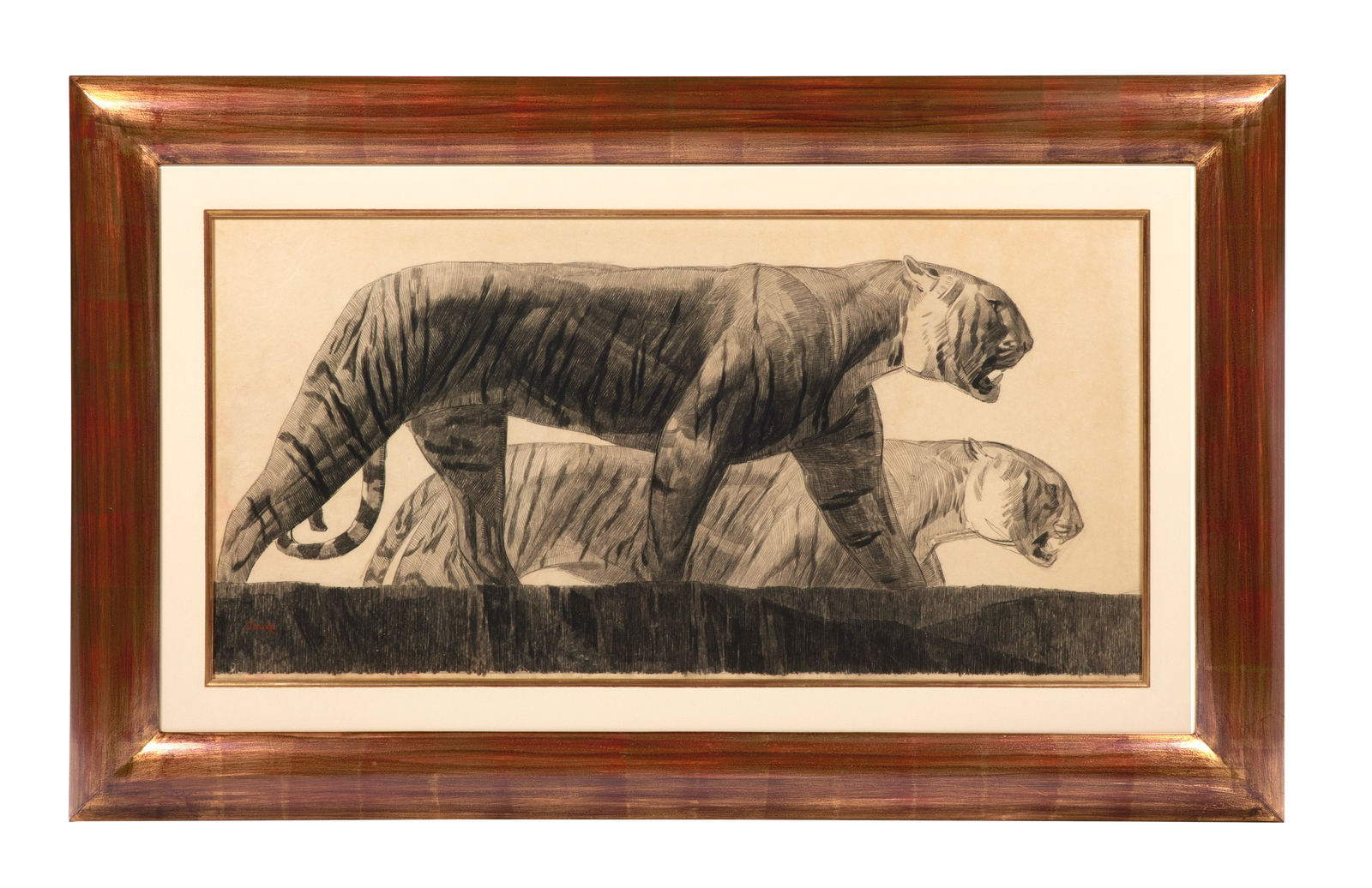 PAUL JOUVE, 'DEUX TIGRES MARCHANT', c. 1925