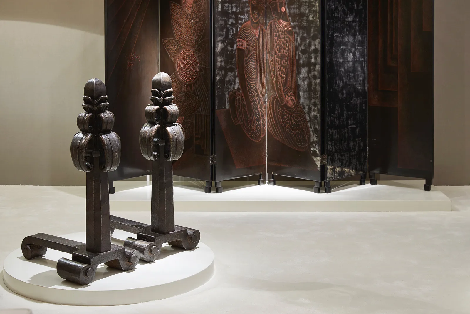 EDGAR BRANDT, PAIR OF FIREDOGS, c. 1920