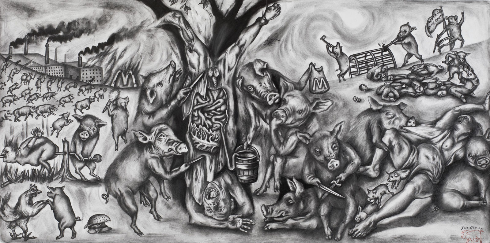 Sue Coe, Revenge of the Swine, 2009