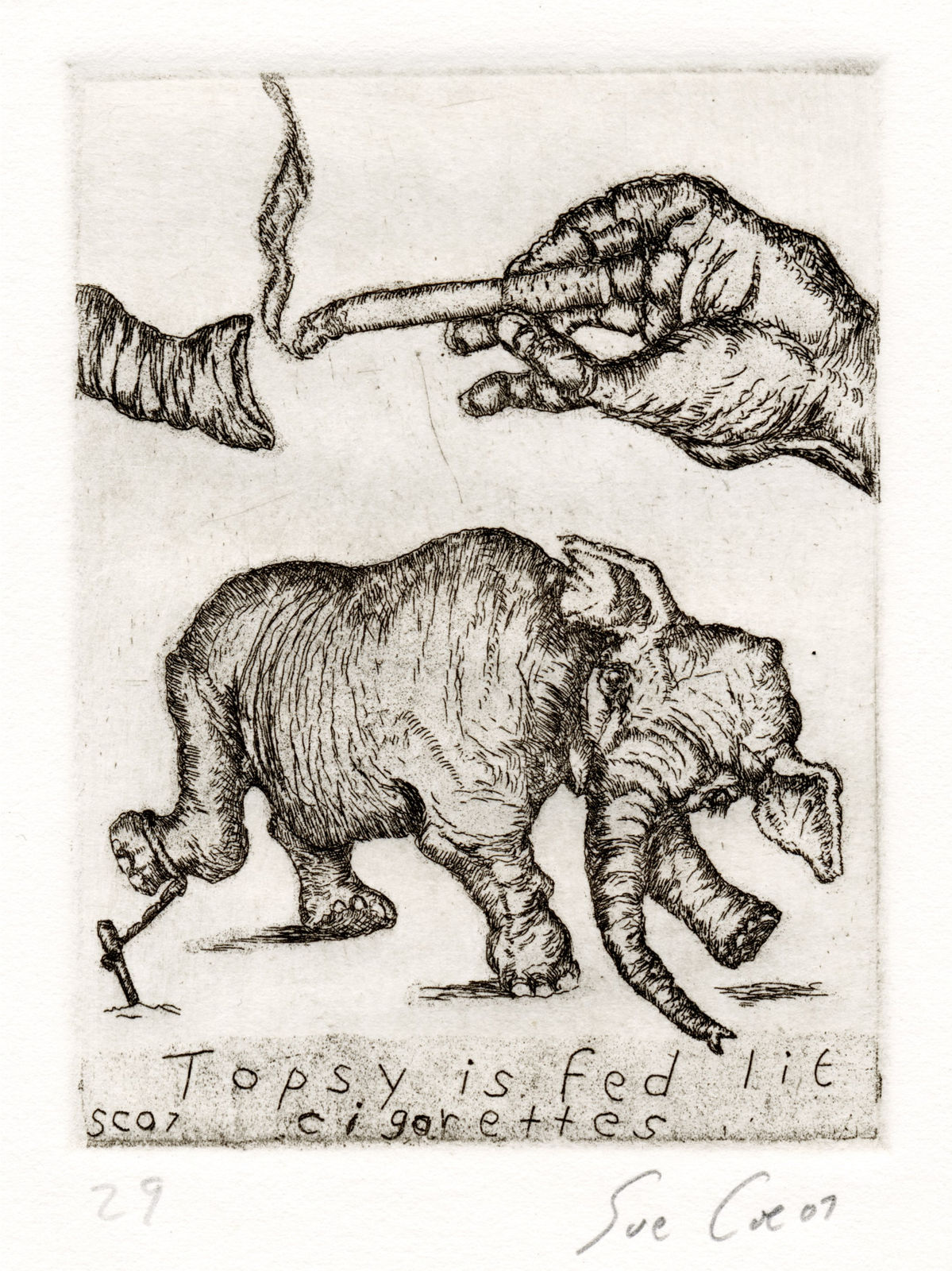 Sue Coe, Topsy is Fed Lit Cigarettes, 2007