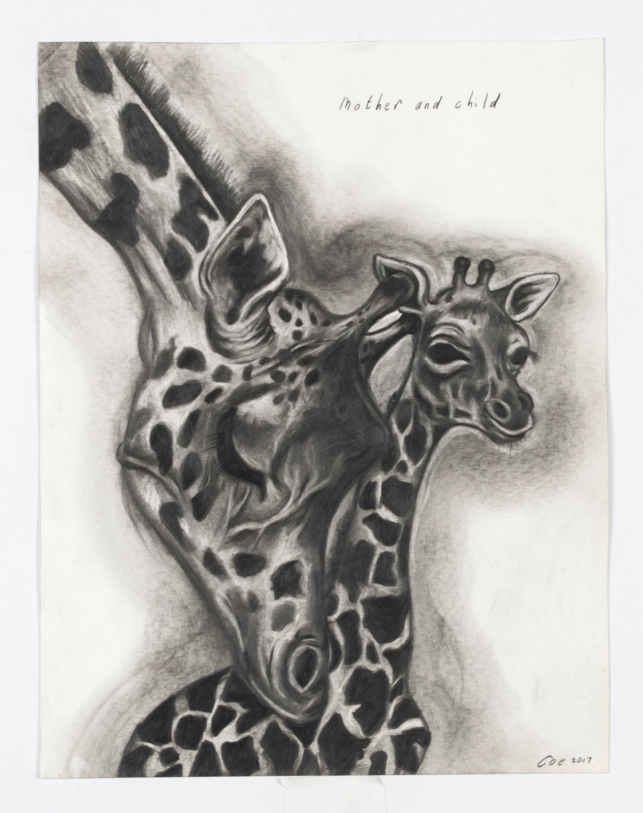 Sue Coe, Copenhagen Zoo, Denmark: Mother and Baby Giraffe, 2017