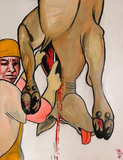 Sue Coe, Cutting the Cow's Throat (study), 1991