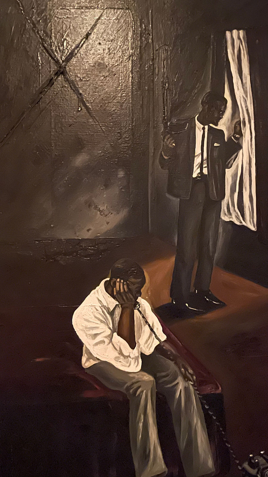 Sue Coe, Malcolm X Looks Out the Window, 1985