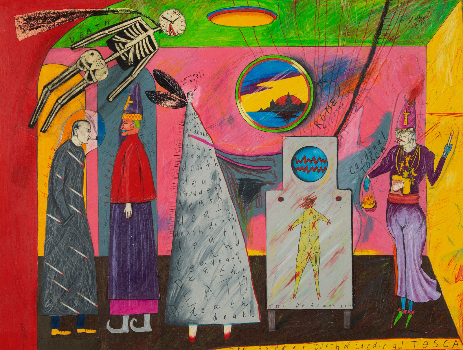 Sue Coe, Sherlock: The Sudden Death of Cardinal Tosca, 1980