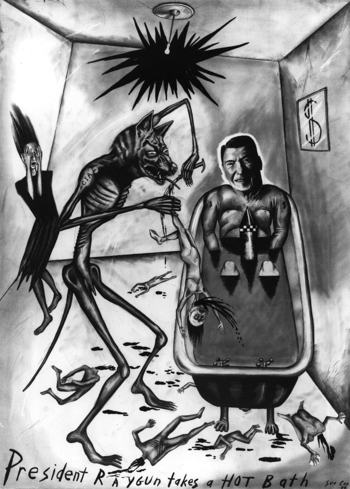 Sue Coe, President Raygun Takes a Hot Bath, 1984