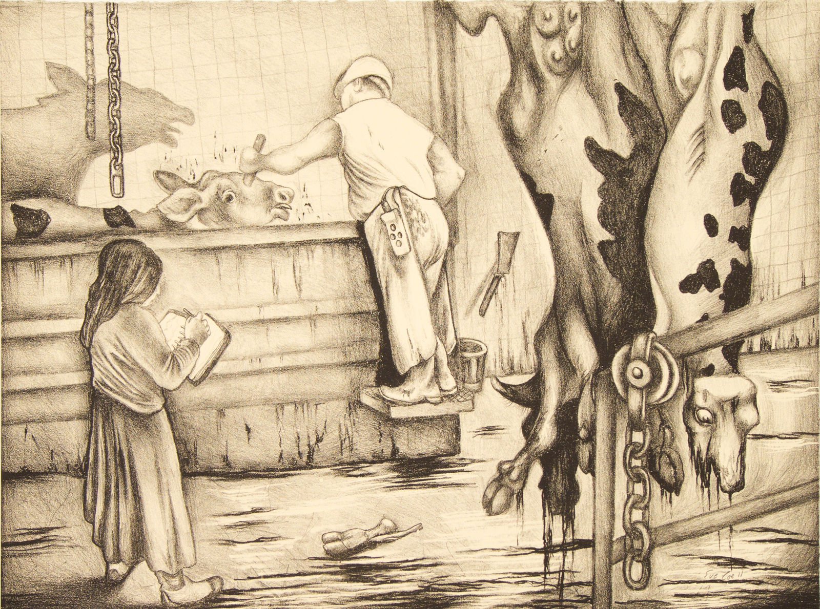 Sue Coe, Sue Draws in the Slaughterhouse, 2011