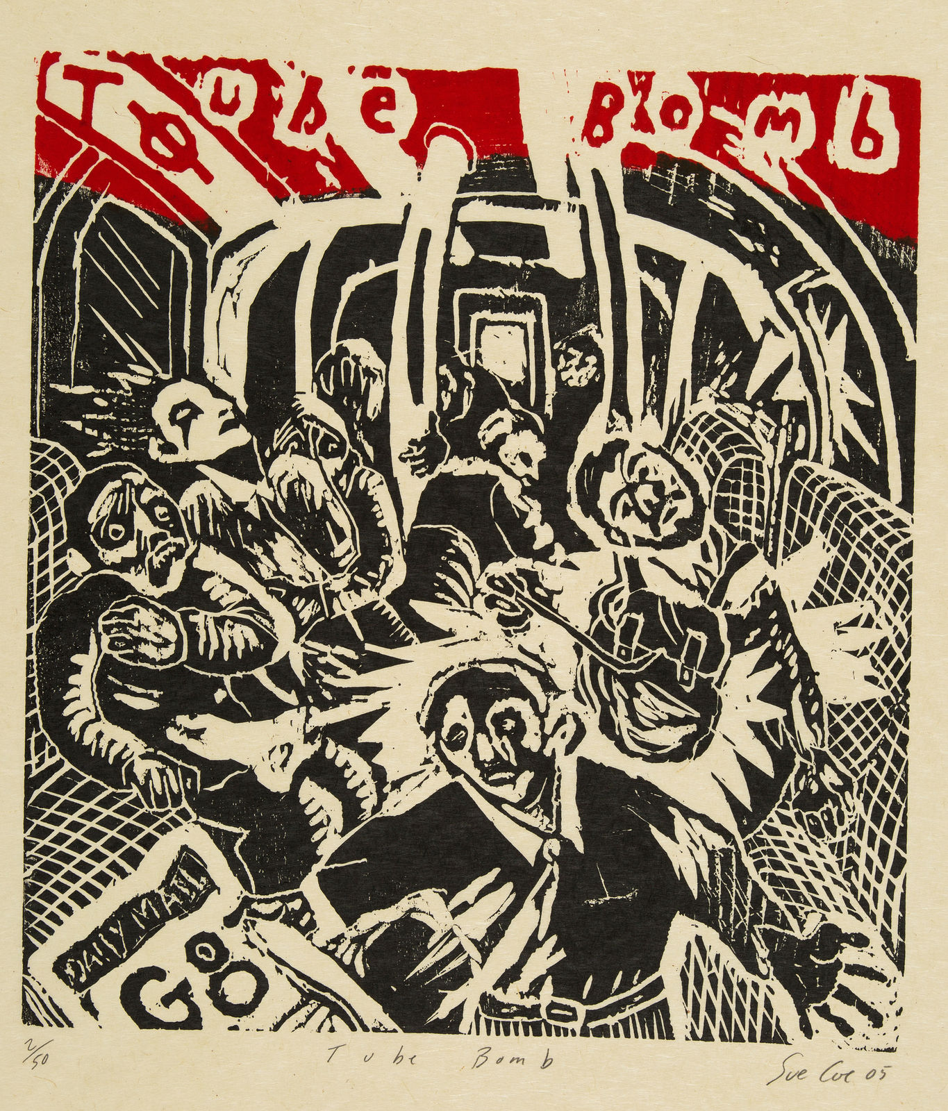 Sue Coe, Tube Bomb: Brain Washing, 2005