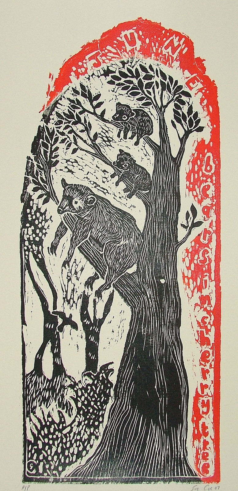 Sue Coe, June: Bears in Cherry Tree, 2007