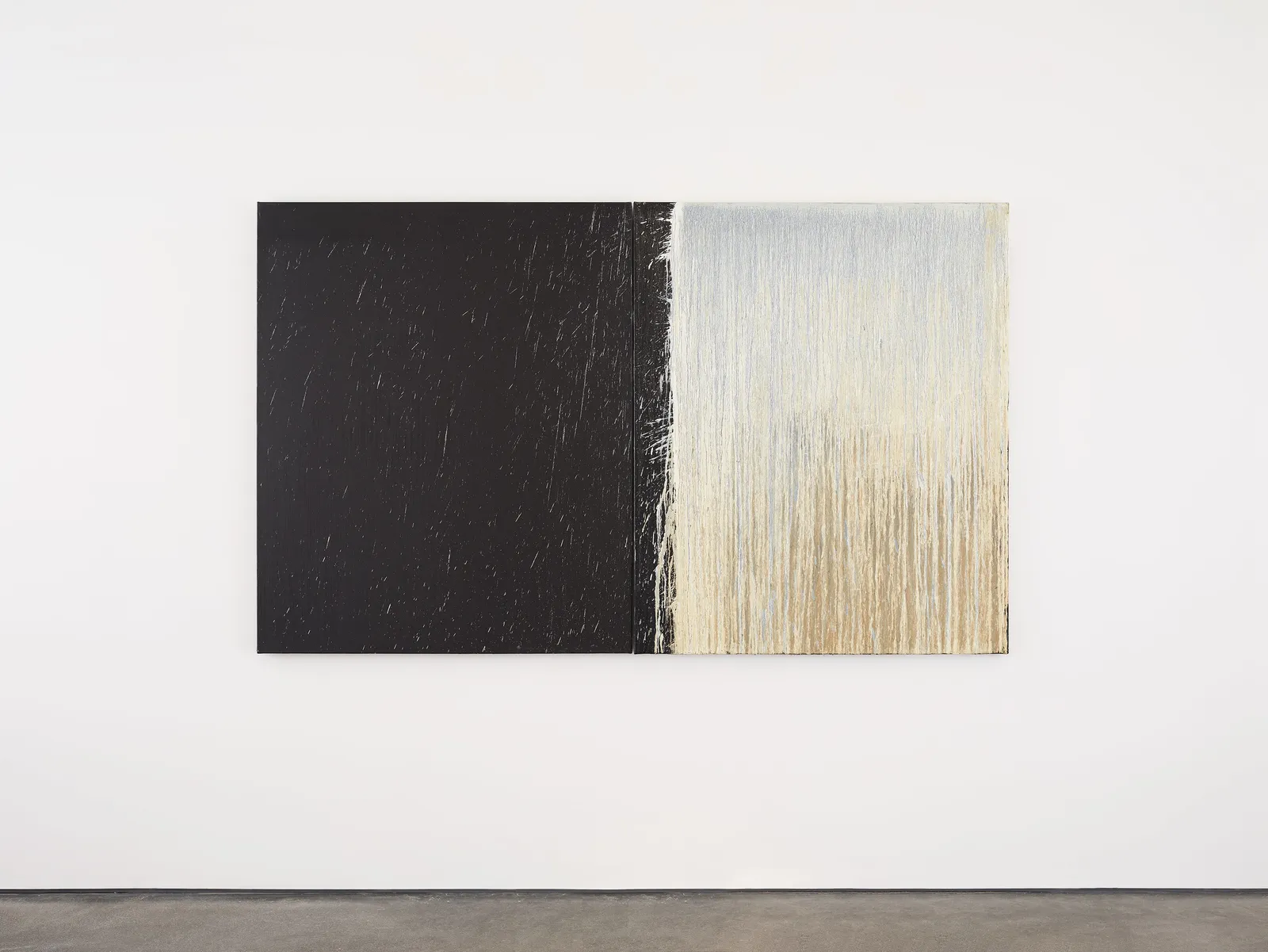 Steir_White and Black Diptych with White Splashes_2009 install