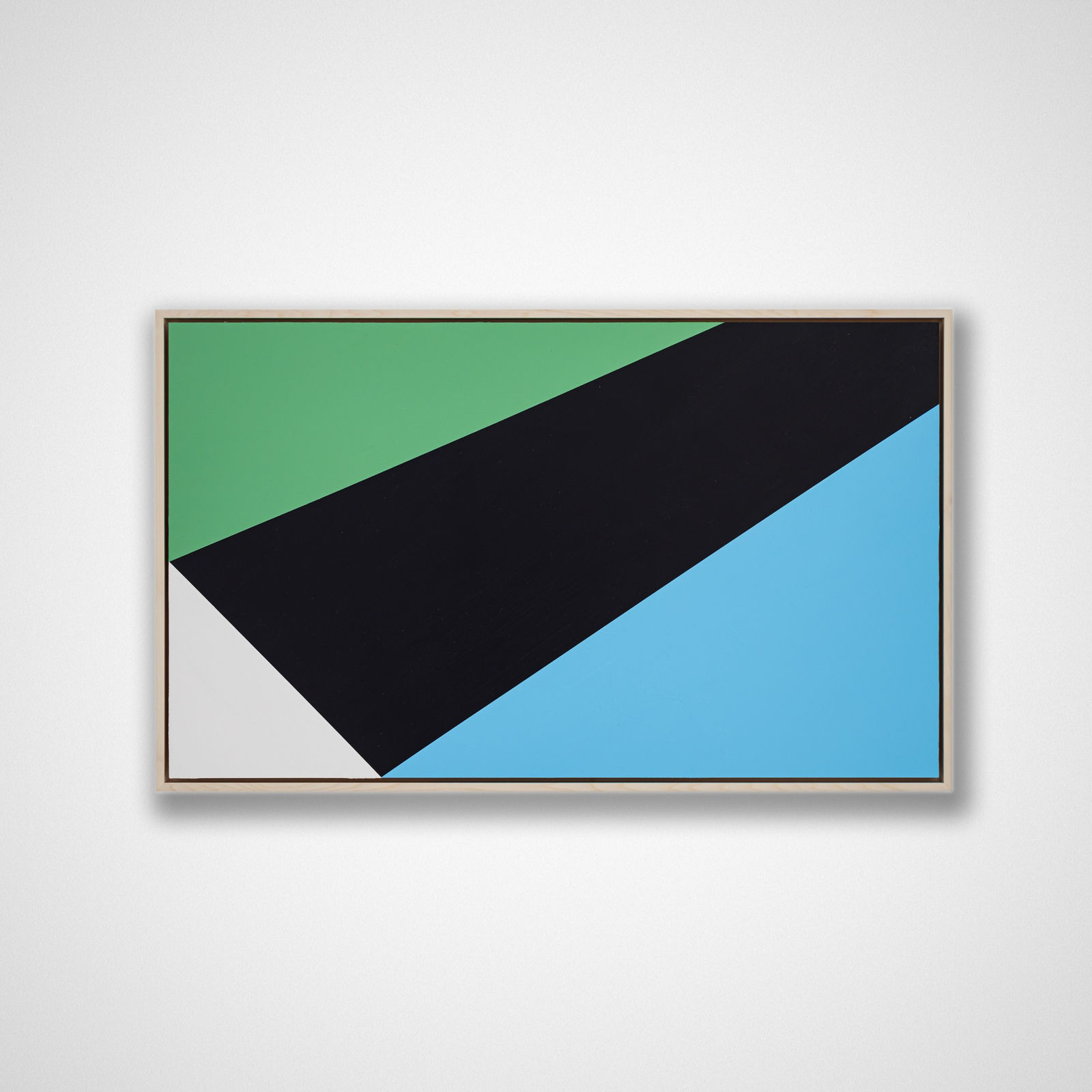 Abstrakt akrylmålning av Sigfrid Billgren med målade färgfält, grön, turkosblå, svart, vit