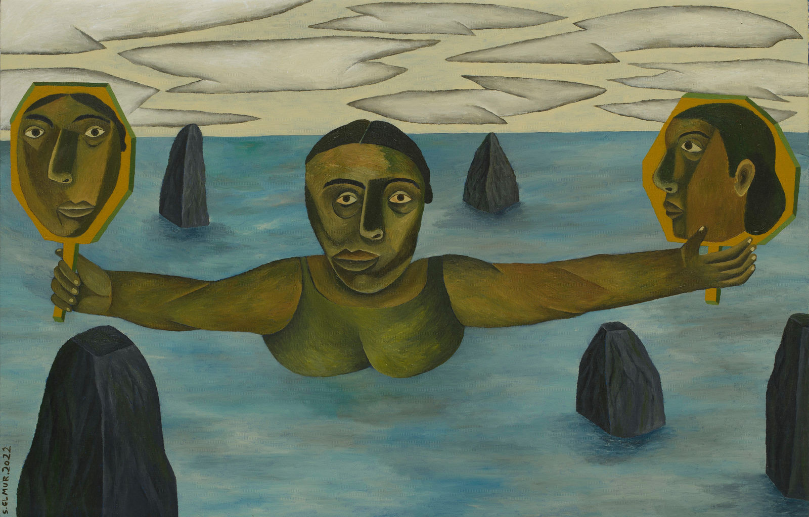 Salah Elmur, Women Swimming in the Sea, 2022