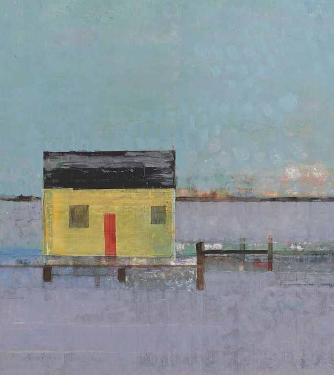 Abstracted painting of a harbor scene