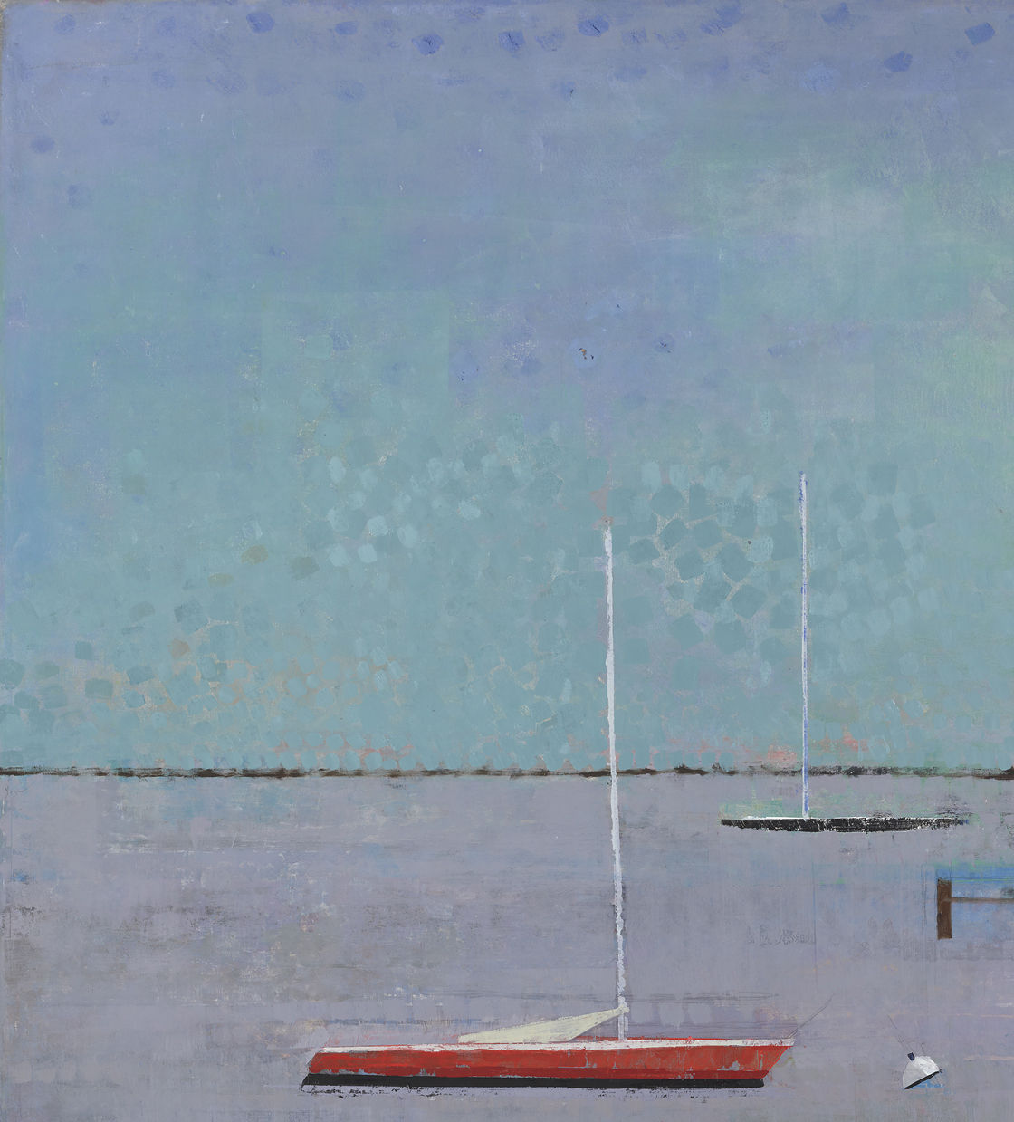Abstracted painting of a harbor scene