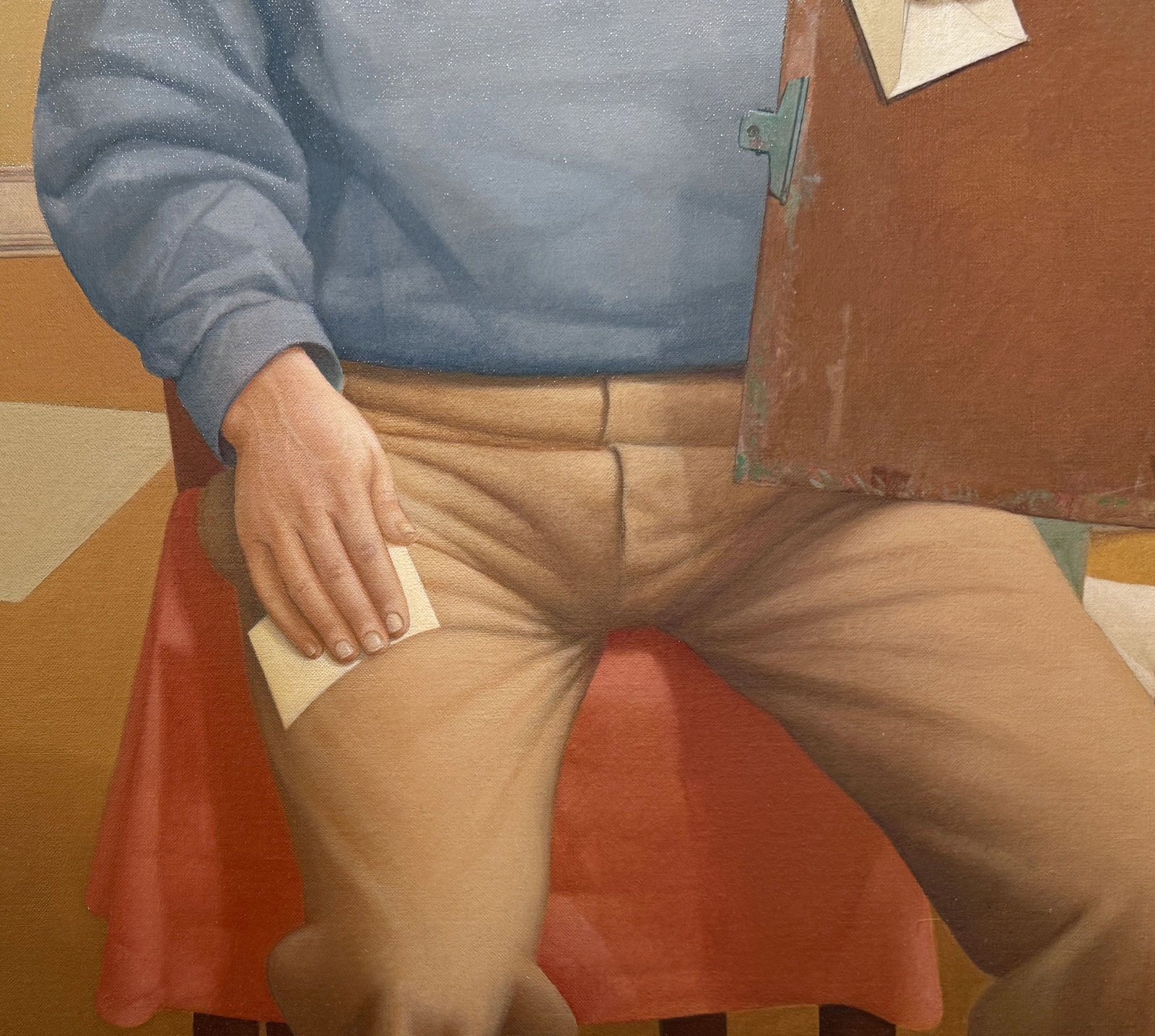 Self portrait painting with blue shirt