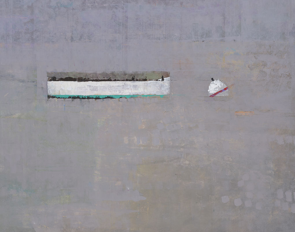 Abstracted painting of a harbor scene