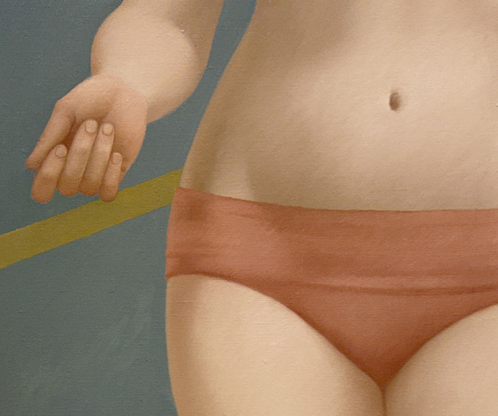 Nude painting of a woman in a parking lot