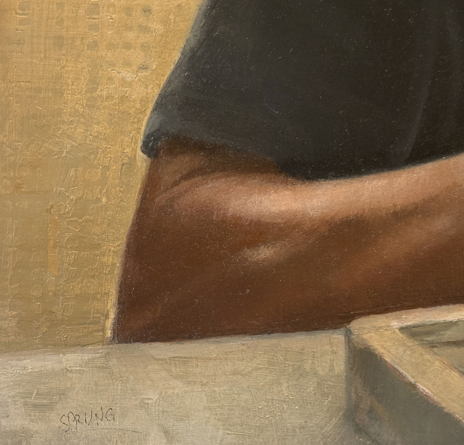 Painting of a man playing dominos