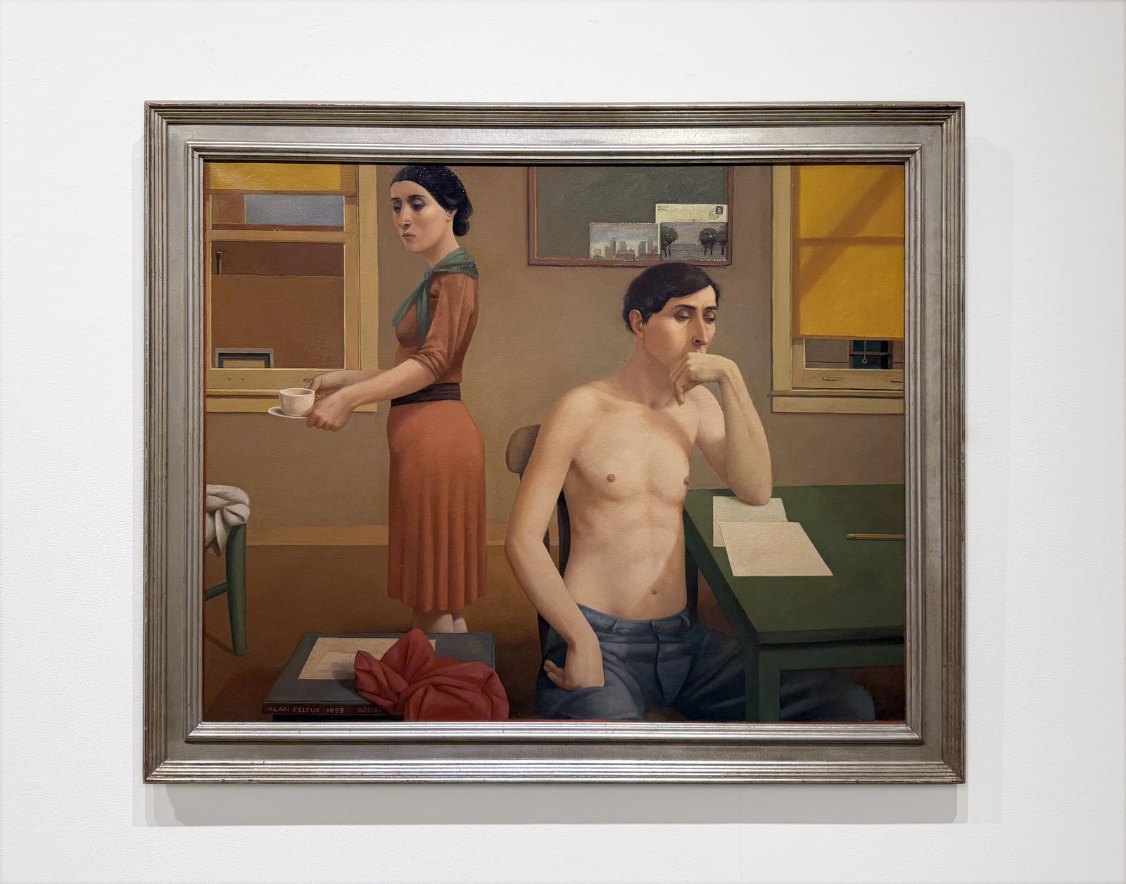 Painting of a man and woman in their city apartment