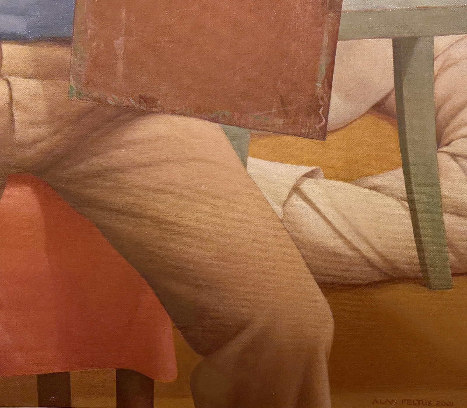 Self portrait painting with blue shirt