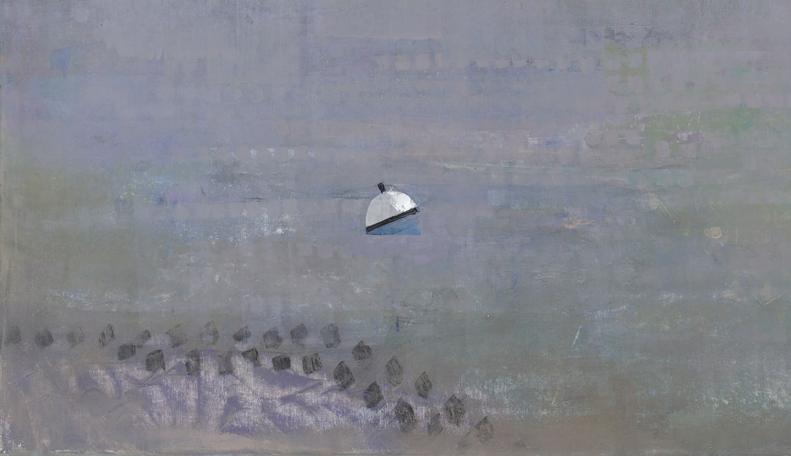 Abstracted painting of a harbor scene