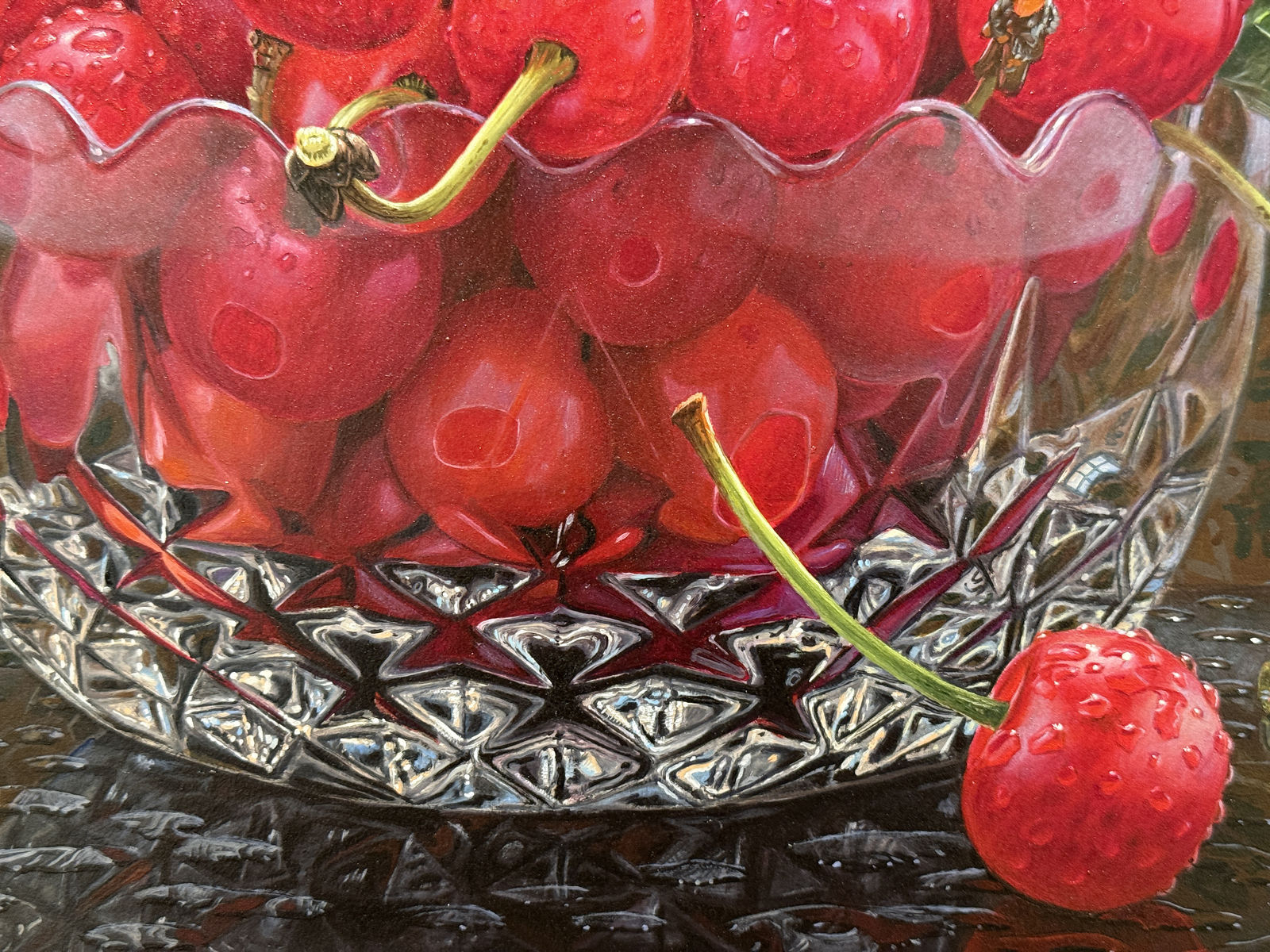 Still life painting of cherries