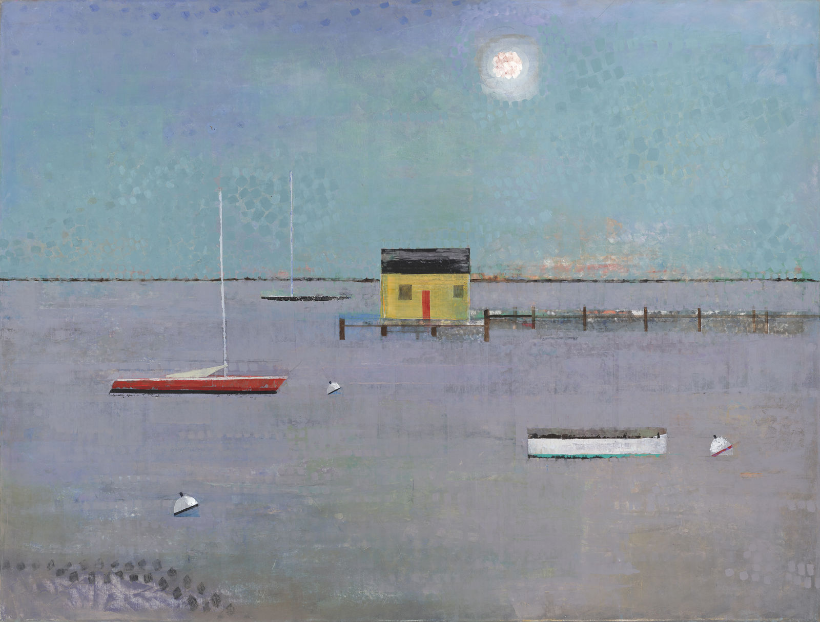 Abstracted painting of a harbor scene