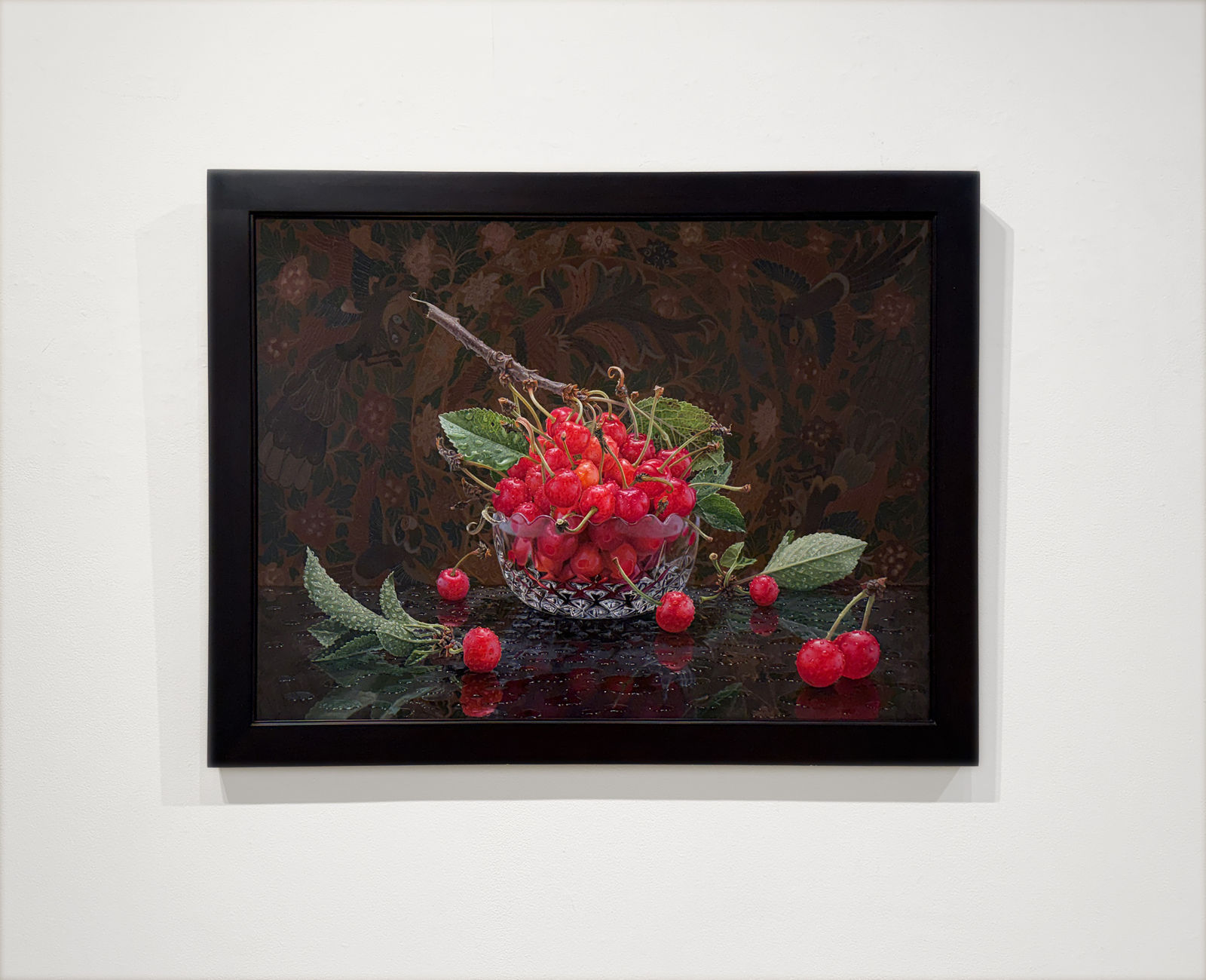 Still life painting of cherries