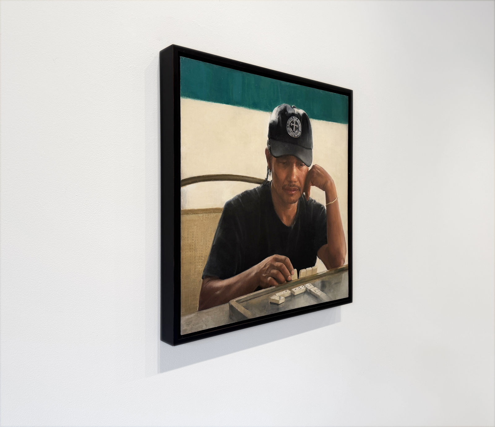 Painting of a man playing dominos