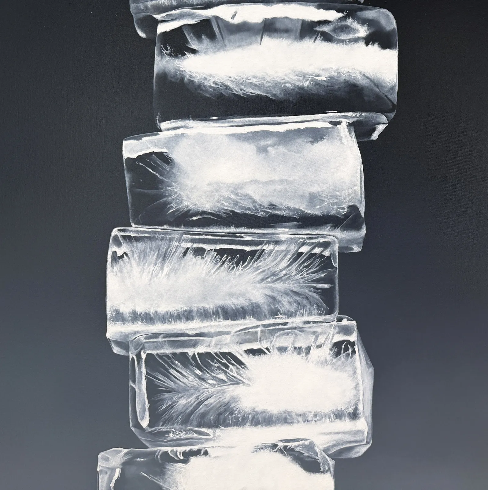 Painting of ice cubes in front of a black background