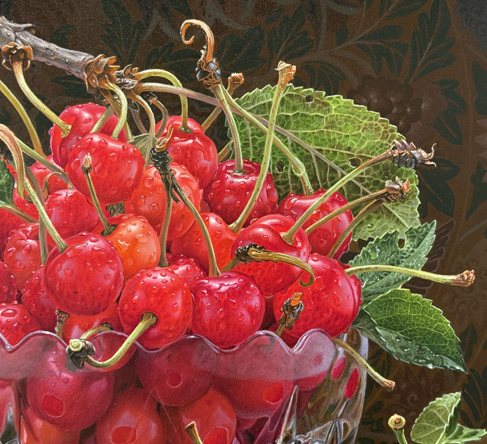 Still life painting of cherries