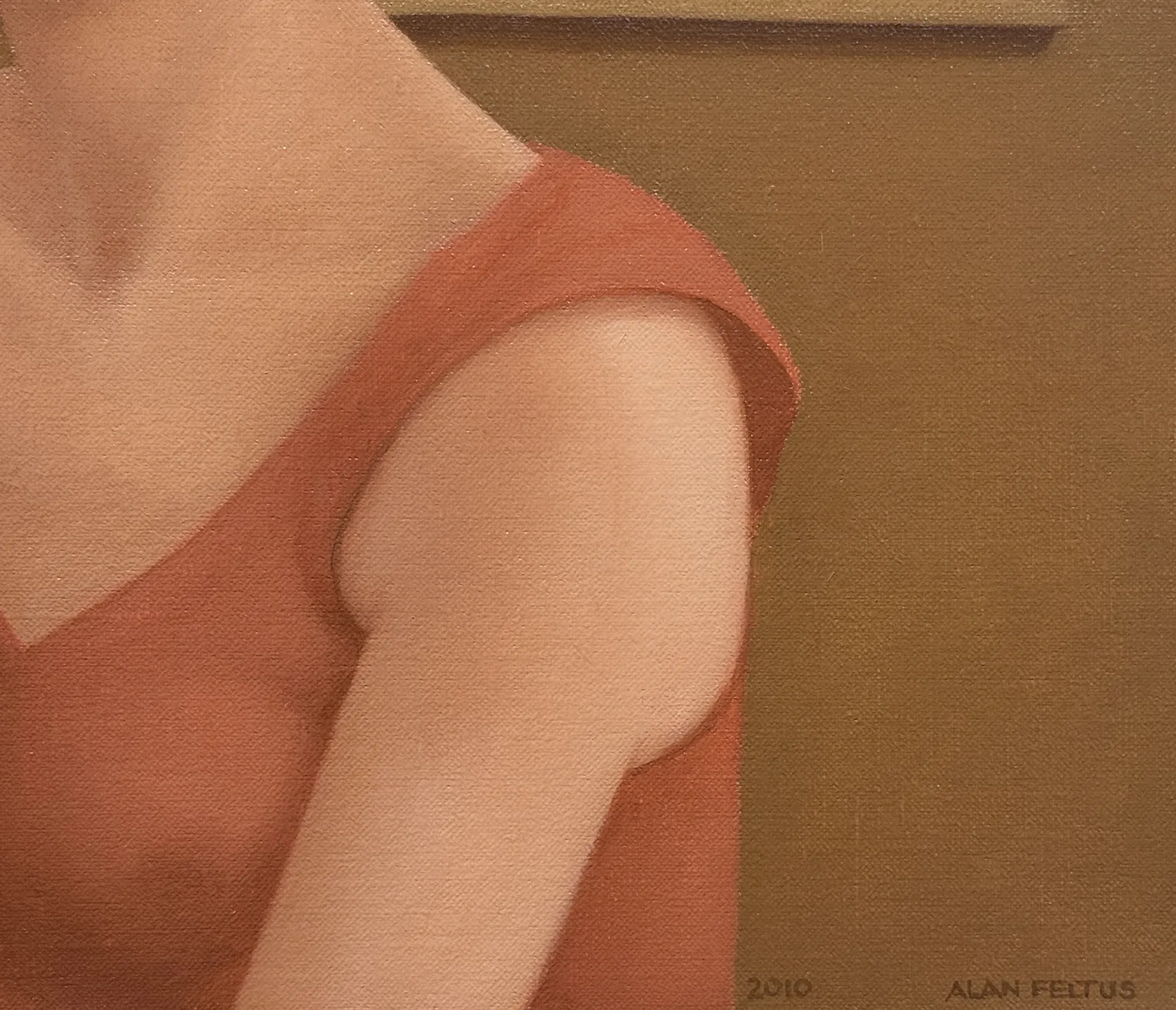 Painting of a woman holding up a piece of paper