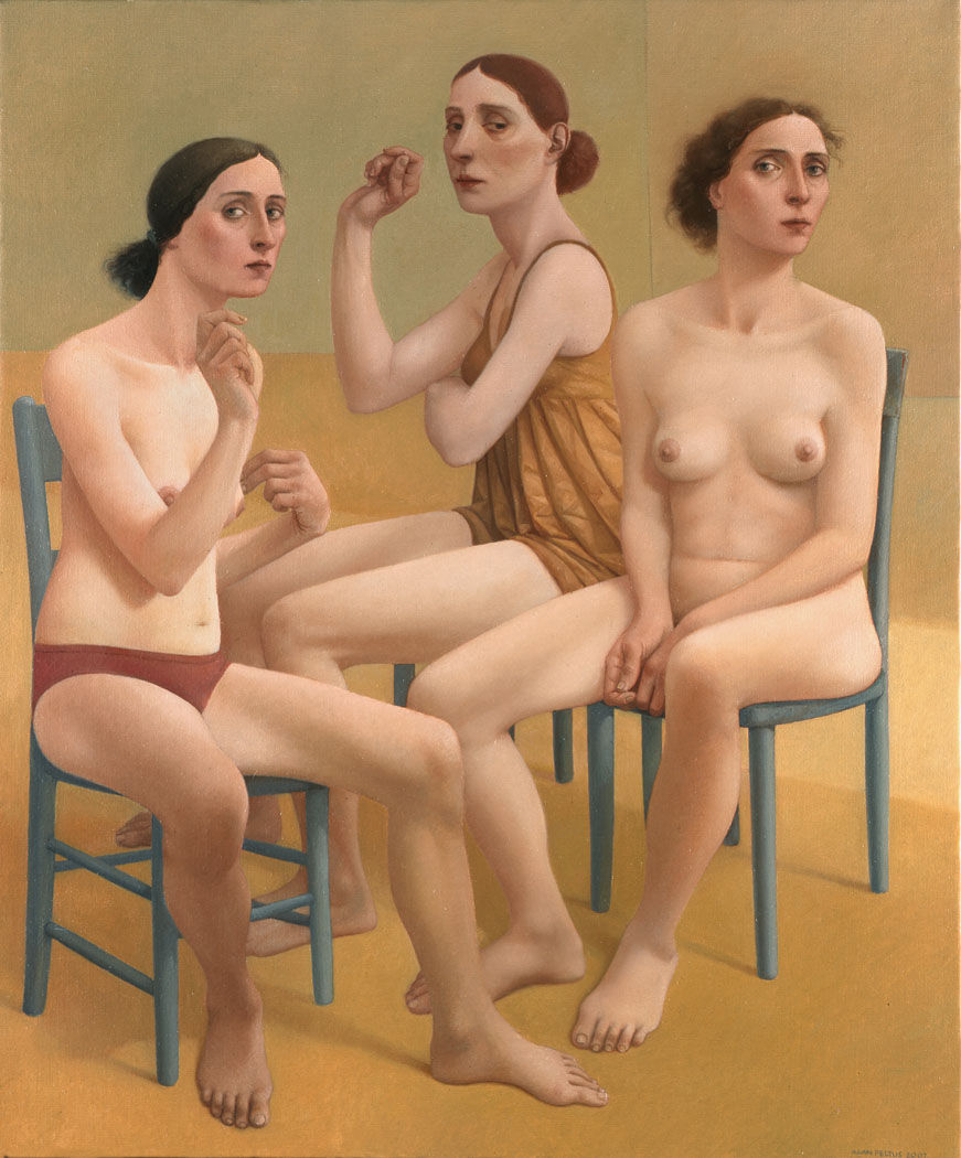 Painting of three women on chairs