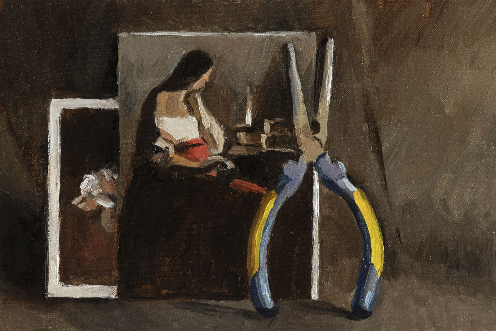 Evan Salmon, Long Nosed Pliers and Georges de la Tour Postcard, 2024