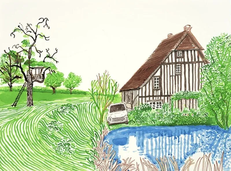 David Hockney, In Front of House Looking East , 2019