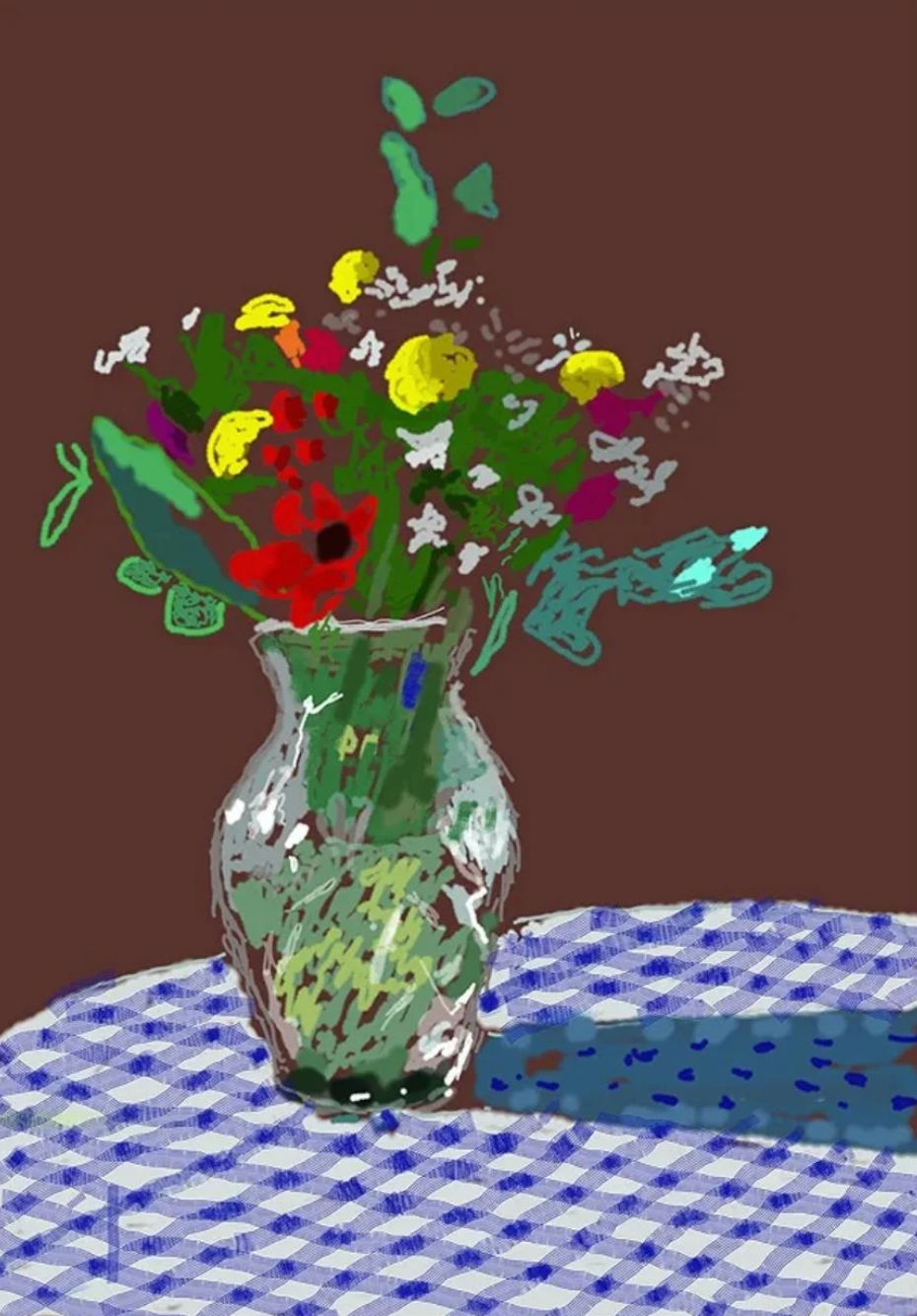 David Hockney, 13th February 2021, Flowers in a Glass Vase, 2021