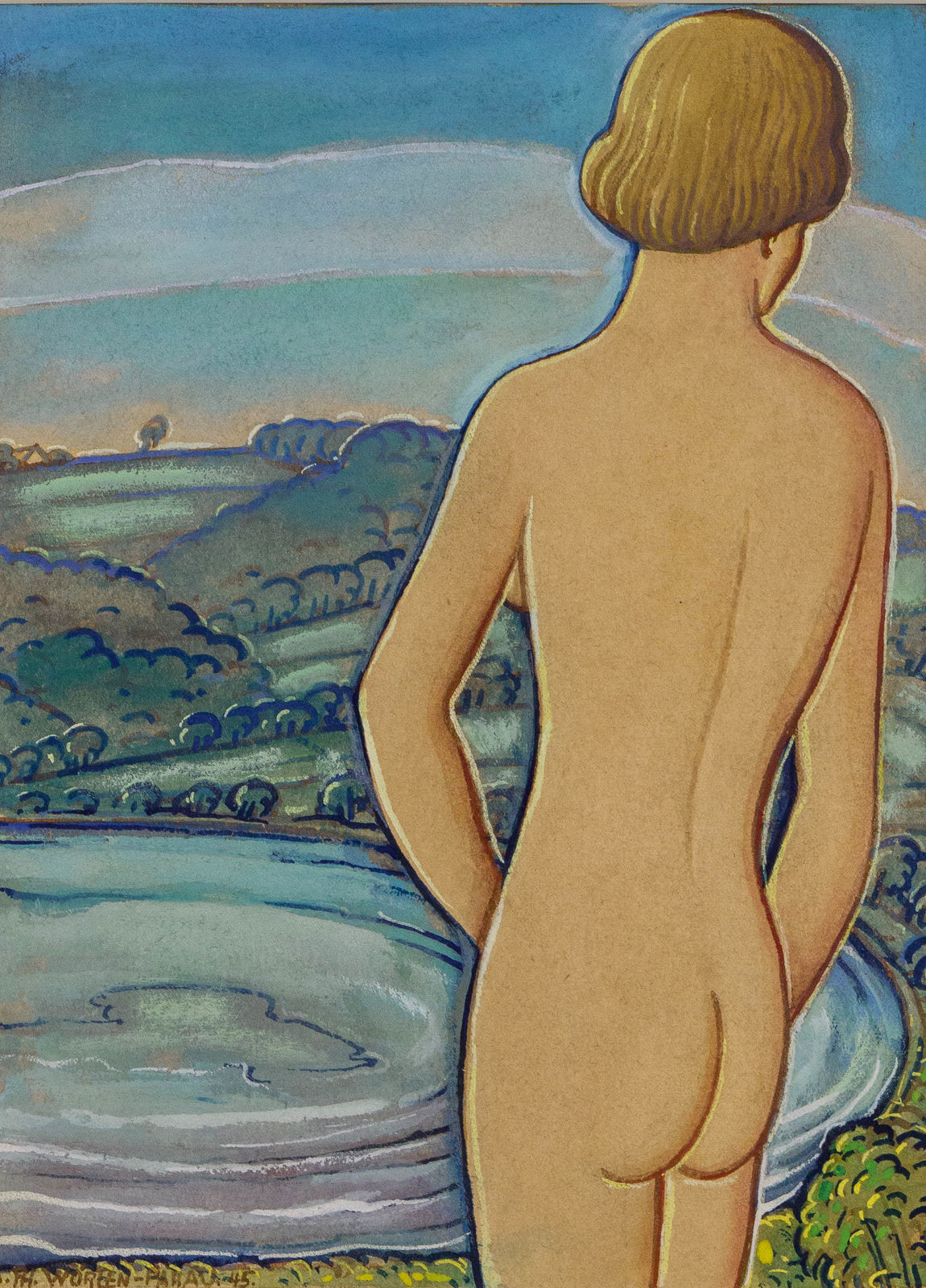 Georg Philipp Wörlen, Weiblicher Rückenakt am See, 1945