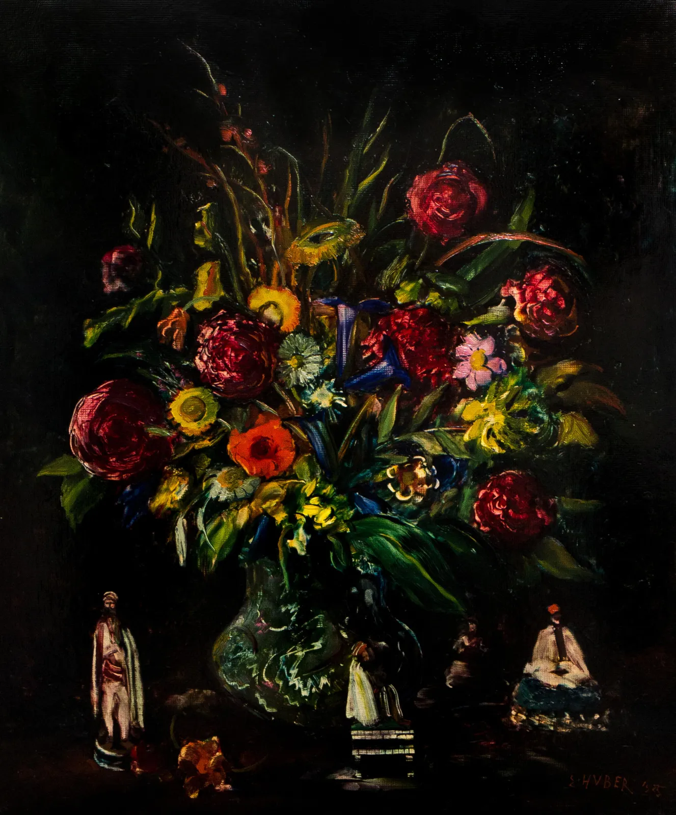 Ernst Huber, Sommerblumenstrauß mit Figuren, 1925