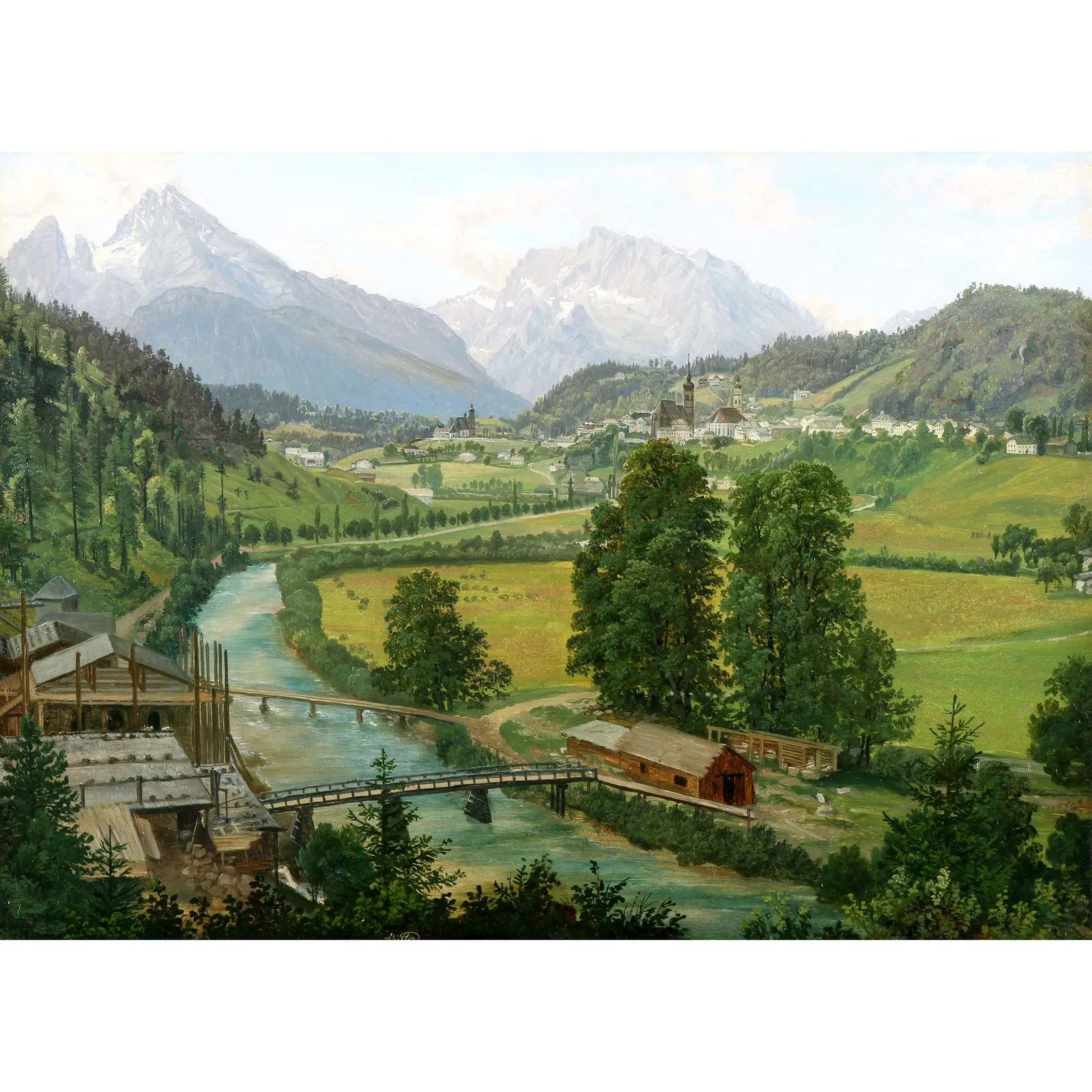 Anton Schiffer, Blick auf Berchtesgaden mit dem Watzmann und dem Hochkalter, um 1845/46
