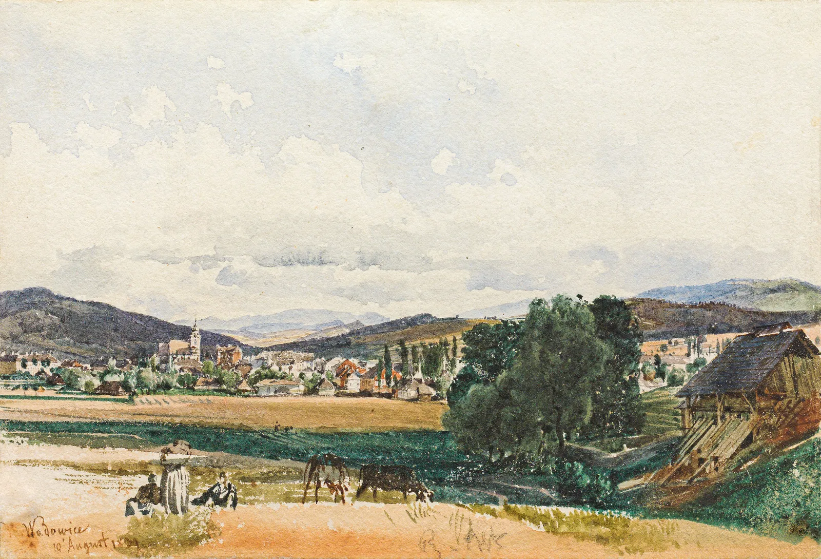 Rudolf von Alt, Blick über die Felder auf Wadowice, 1839