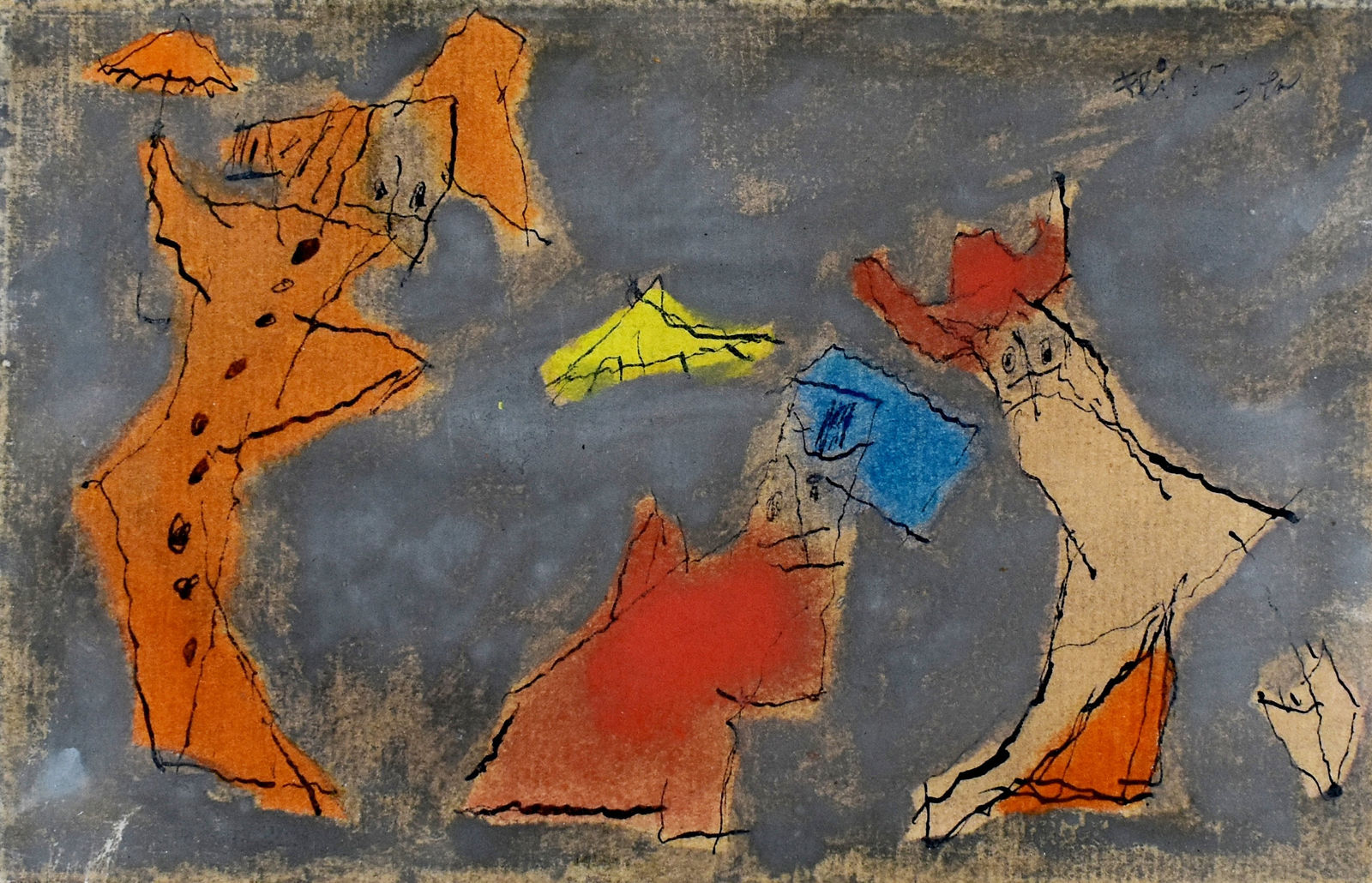 LYONEL FEININGER, Three Figures with Umbrellas, ca. 1954
