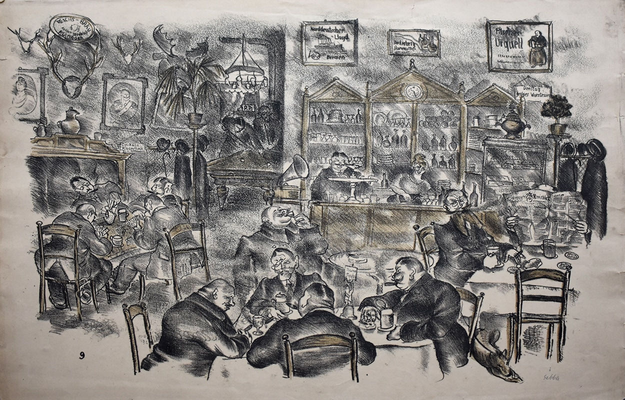 SHALOM SEBBA, At the Local, from: Provincial Town in the East | Lokal, aus Provinzstadt im Osten, 1923-24