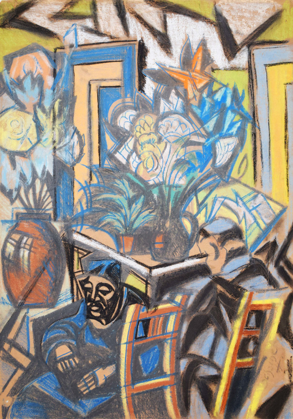 HUGO SCHEIBER, Couple at the Table with Flowers, circa 1930-40