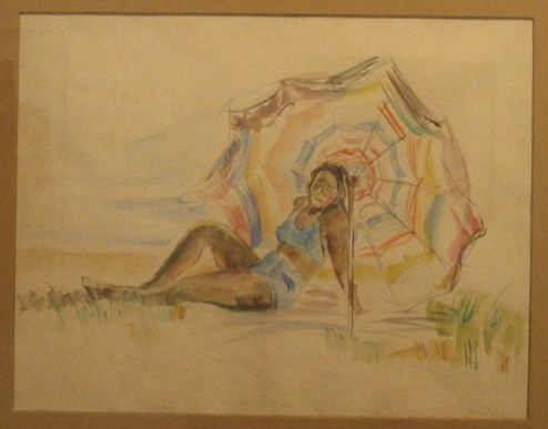 ADOLPHE MILICH, Sunbathing Woman under Parasol