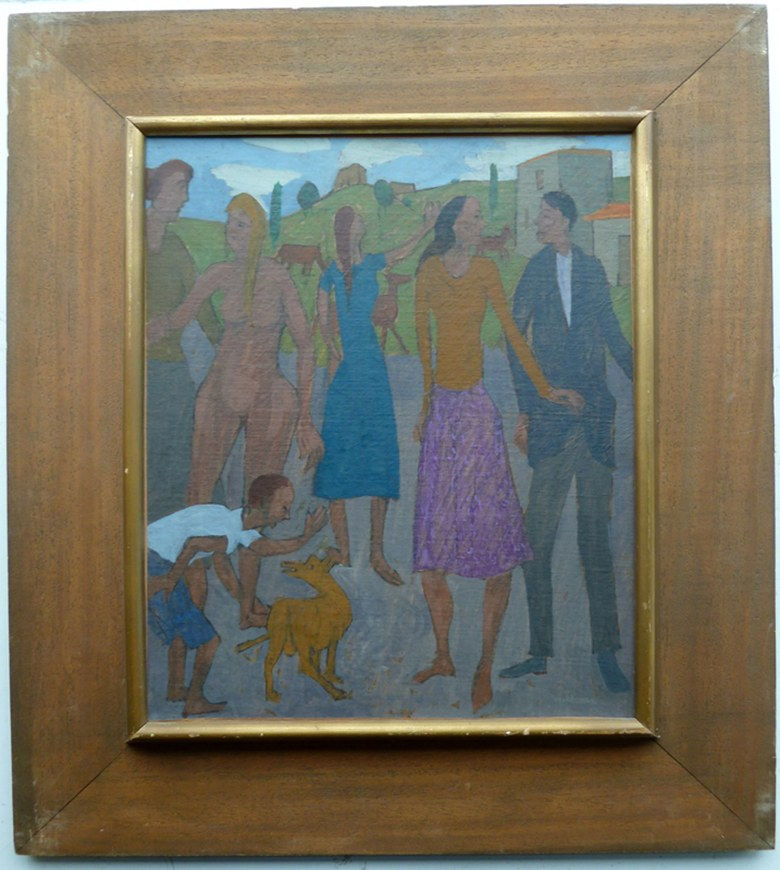 GREGOIRE MICHONZE, Village Scene with a Standing Nude, Boy and Dog