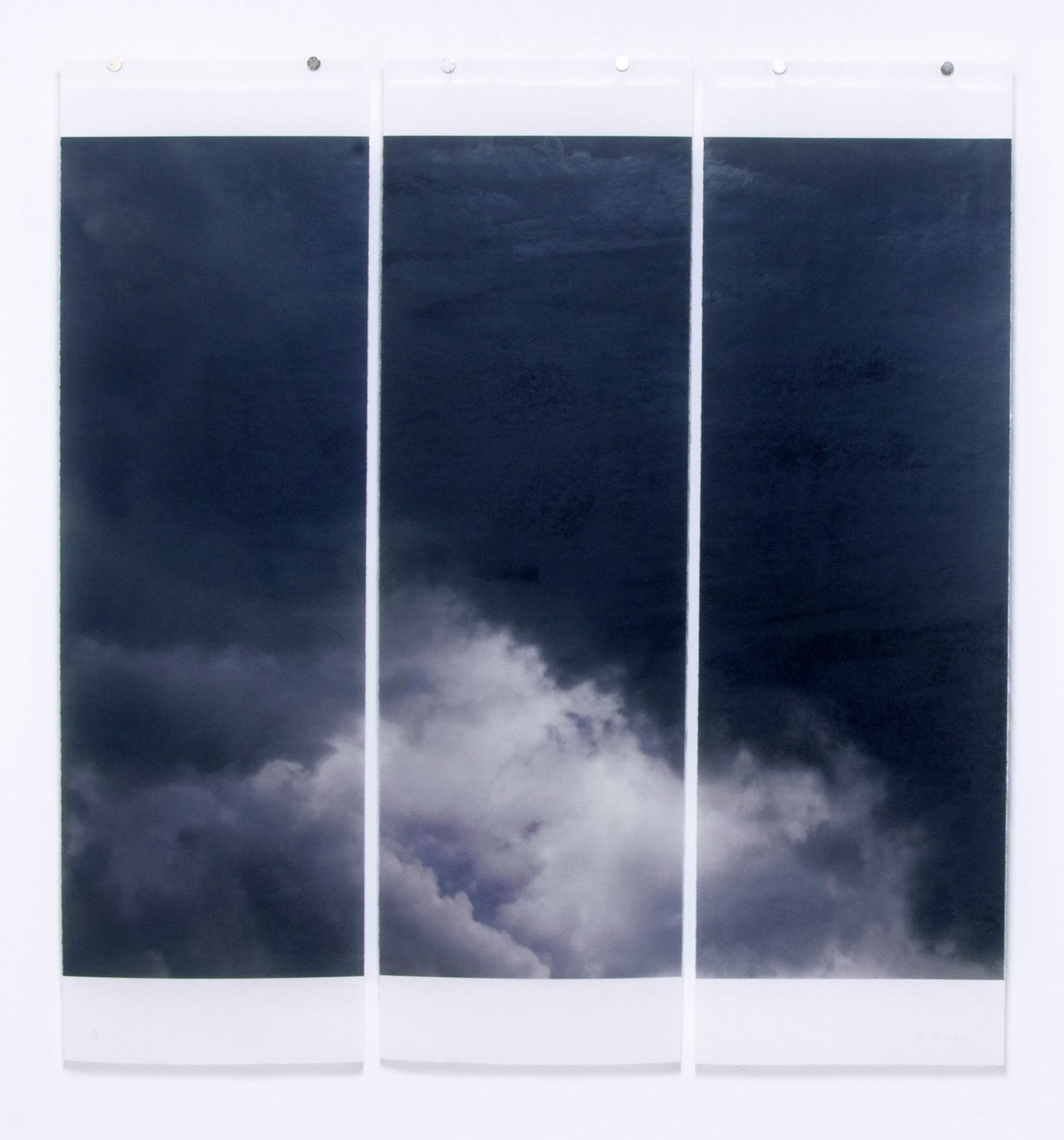 Jeri Eisenberg triple panel work on kozo paper of clouds