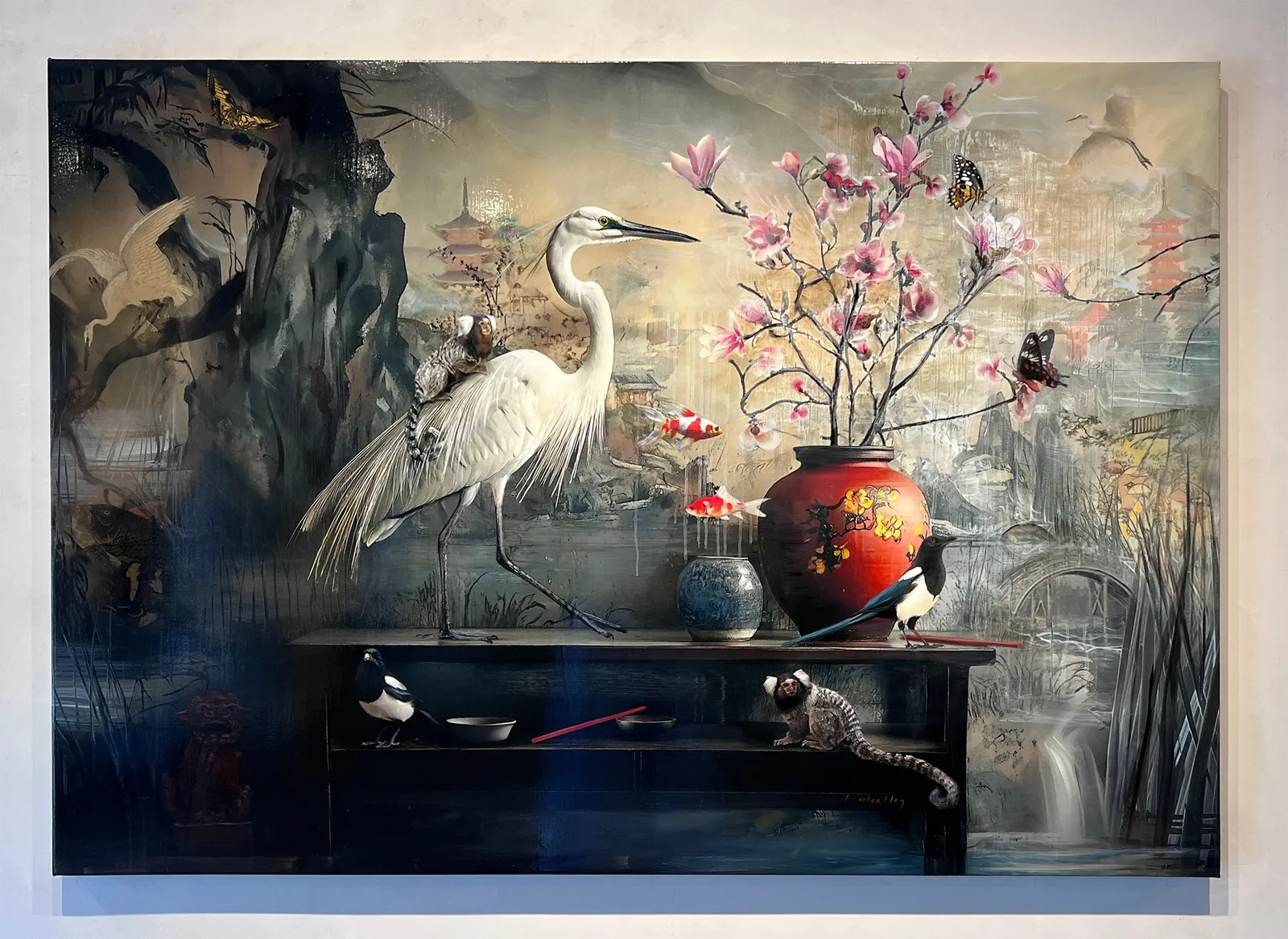 jason wheatley white heron still life painting