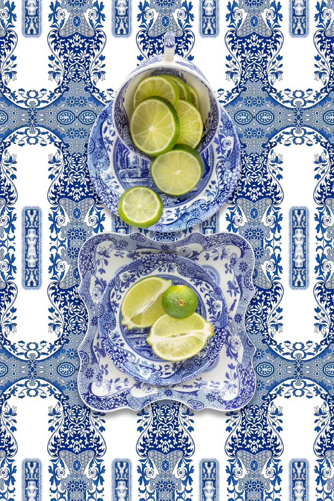 jp terlizzi photo of spode blue italian plate and matching background w lime