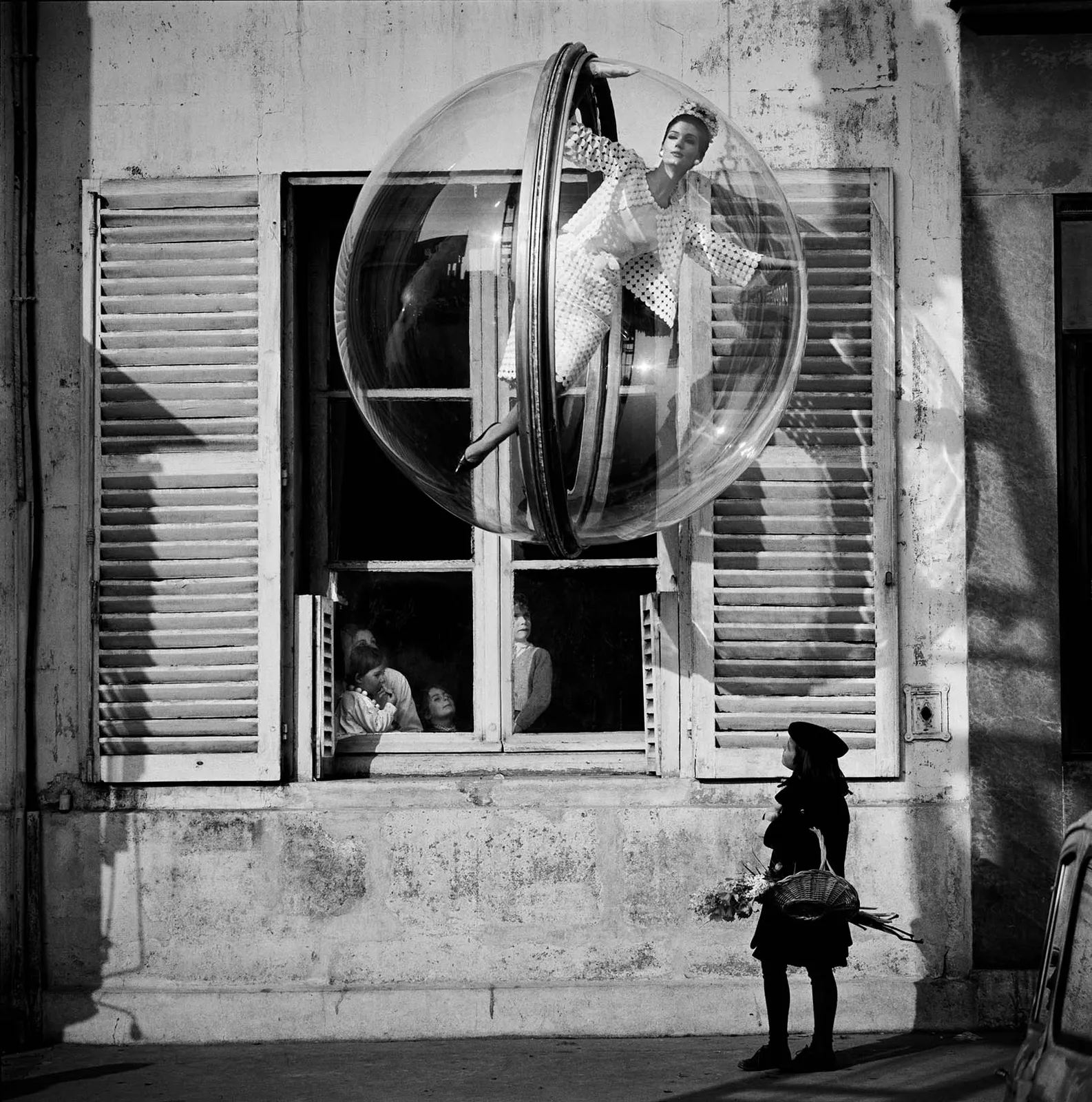Paris flower girl Melvin Sokolsky bubble series Harpers Bazaar classic fashion photograph buy here Gilman Contemporary art gallery Sun Valley