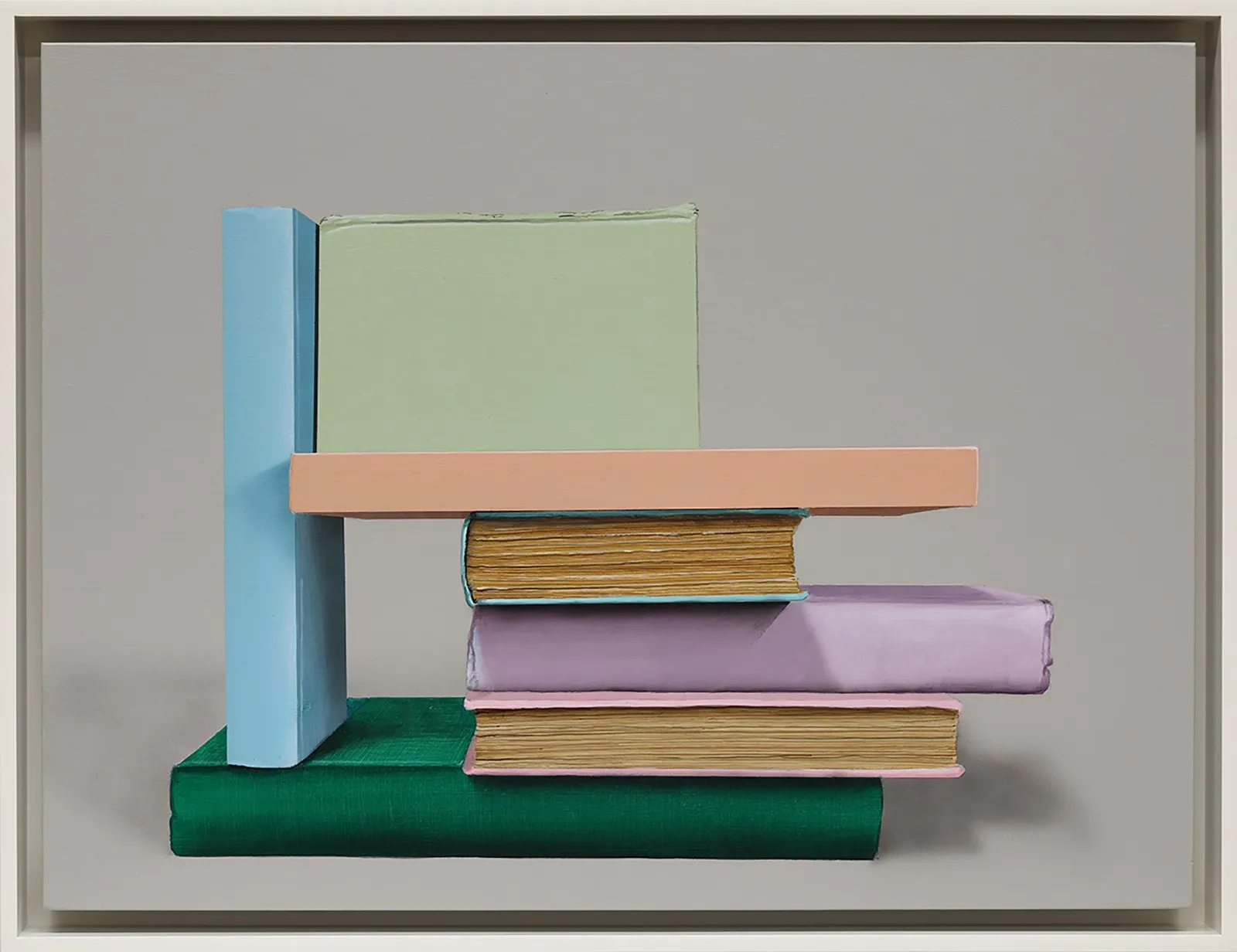 pale blue, green and lavendar book realist painting by Paul Beliveau