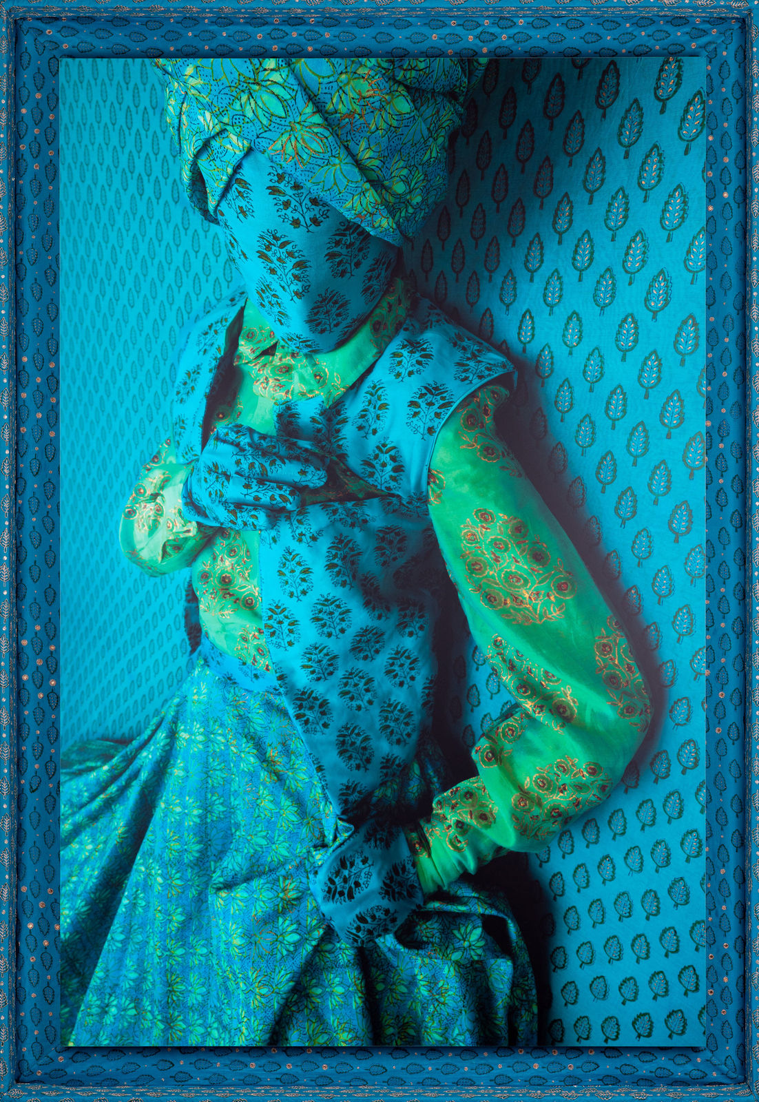 Alia Ali Gilman Contemporary blue portrait with fabtic